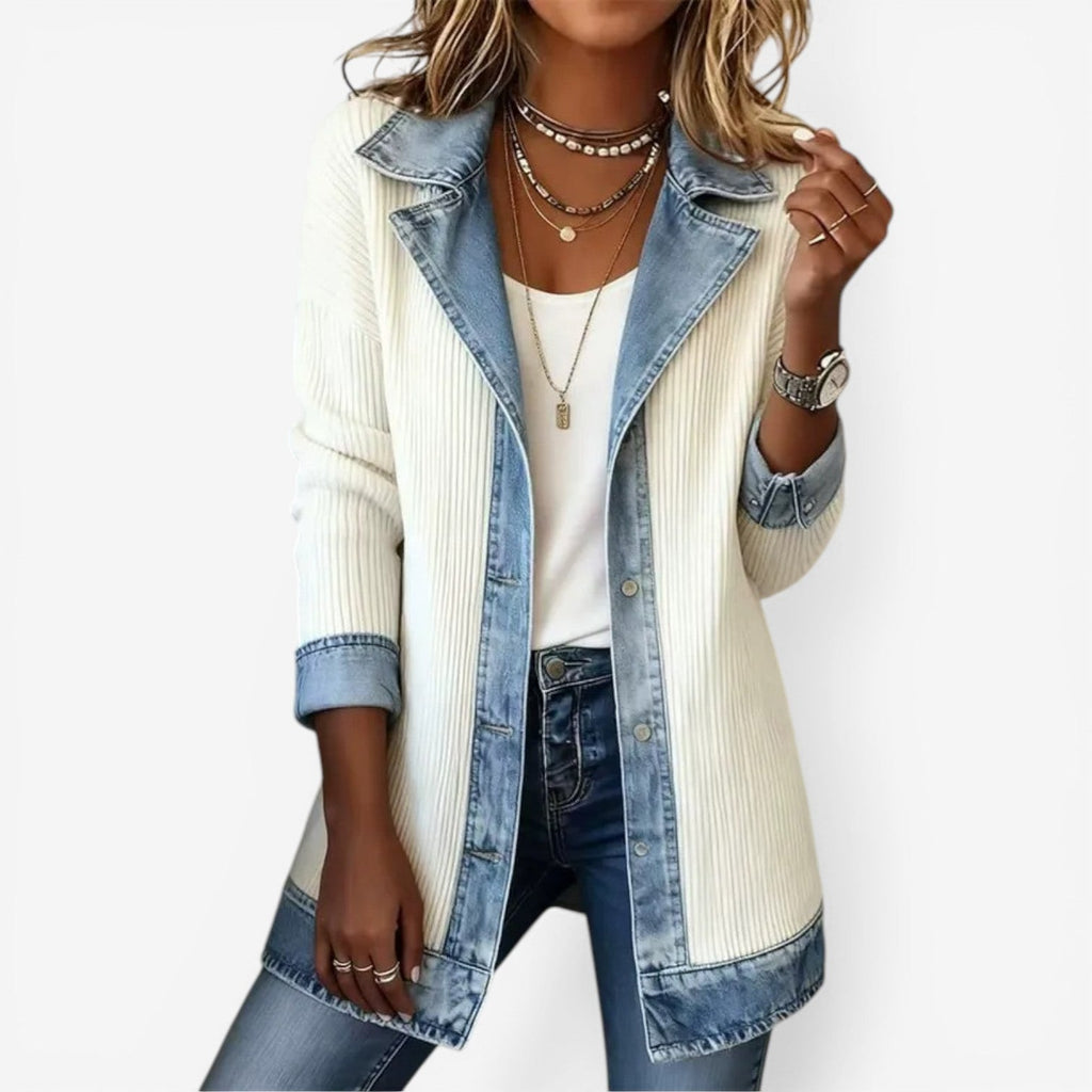 Veste boutonnée élégante à col superposé pour femme, Veste d'automne