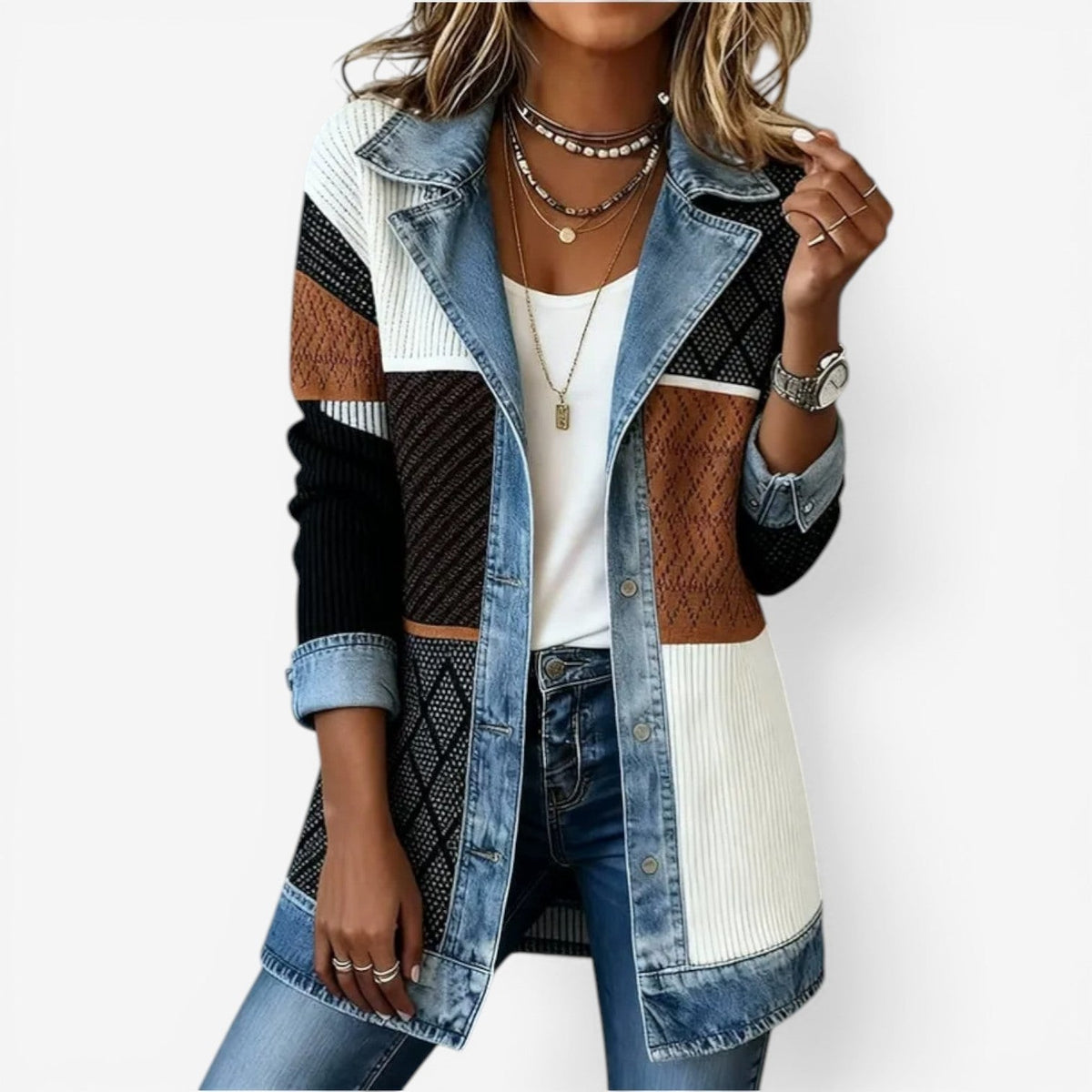 Veste boutonnée élégante à col superposé pour femme, Veste d'automne