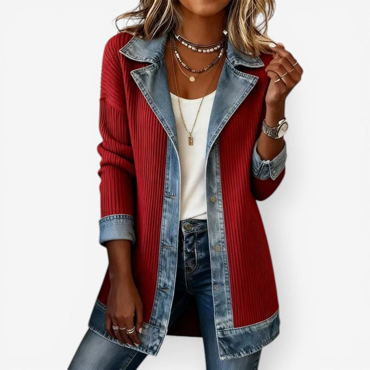 Veste boutonnée élégante à col superposé pour femme, Veste d'automne