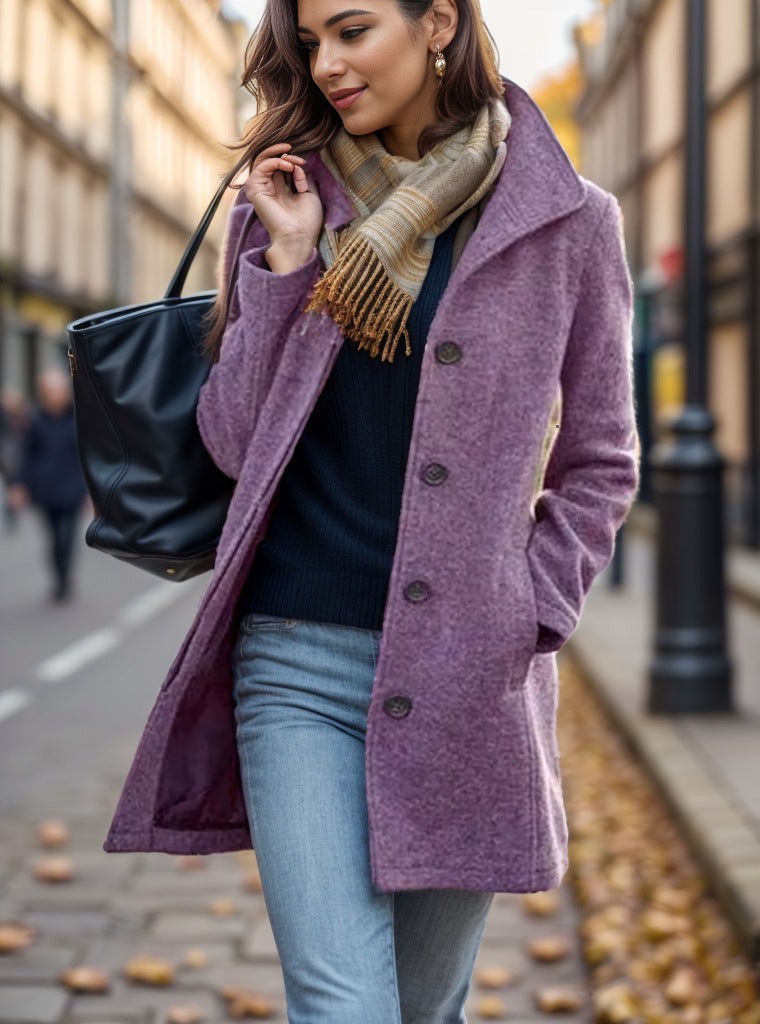 Veste courte en imitation daim pour femme à col chemise, patte de boutonnage et poches latérales