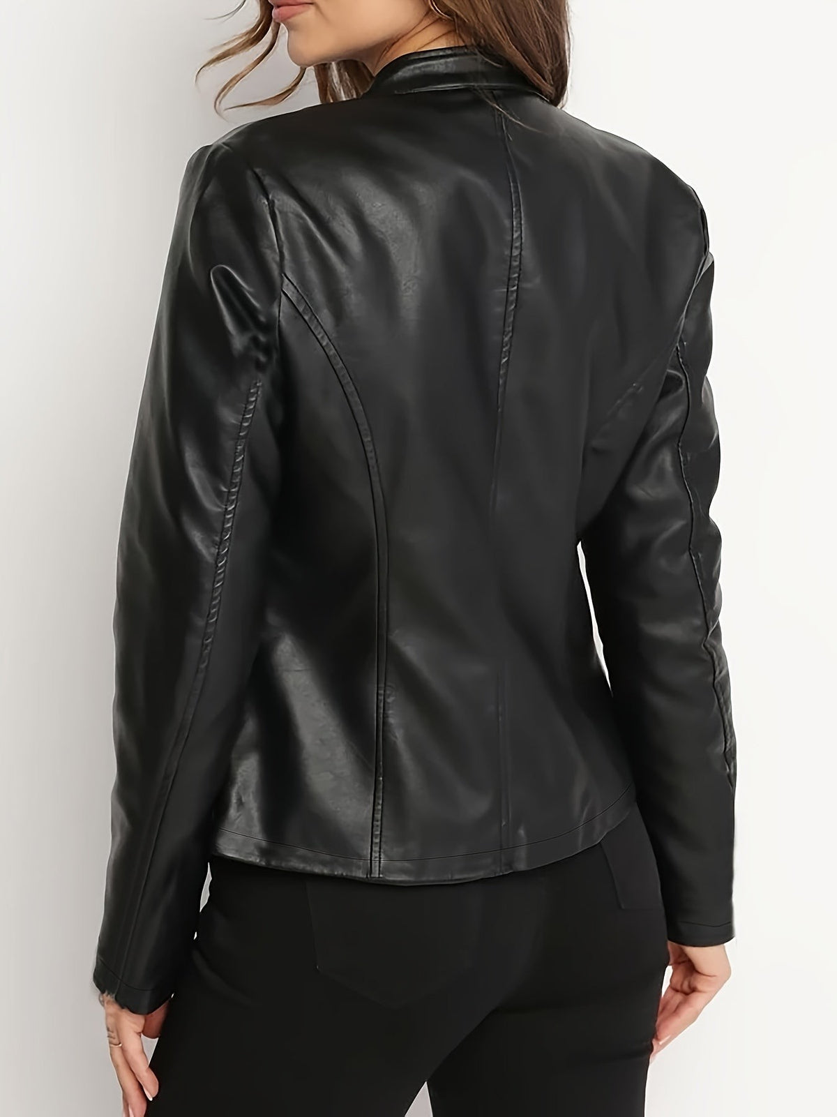 Veste d'automne zippée sur le devant style motard pour femme