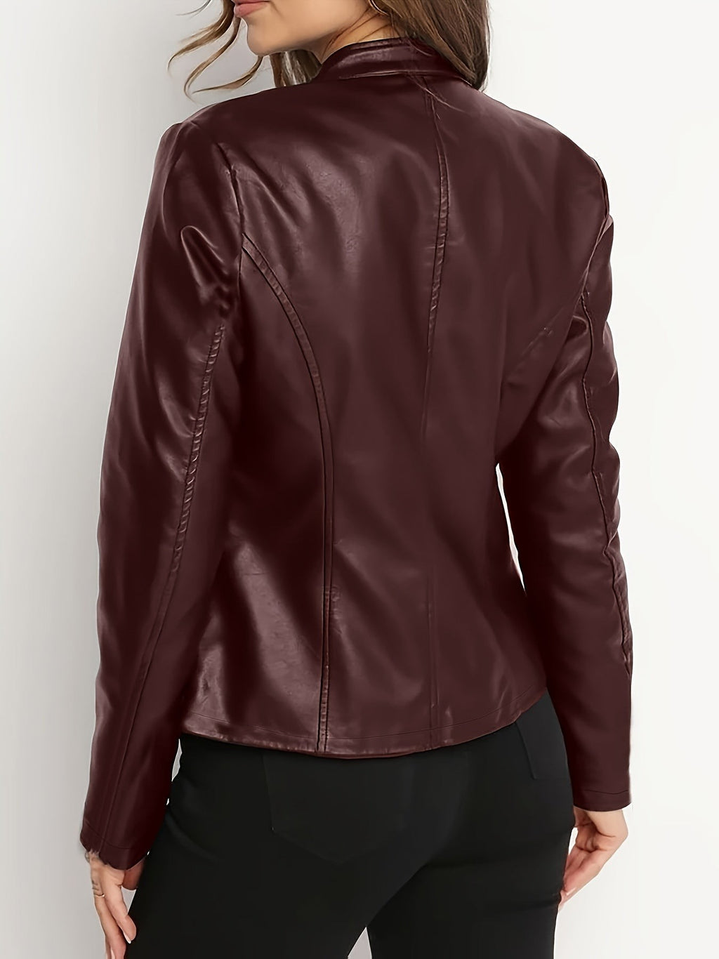 Veste d'automne zippée sur le devant style motard pour femme