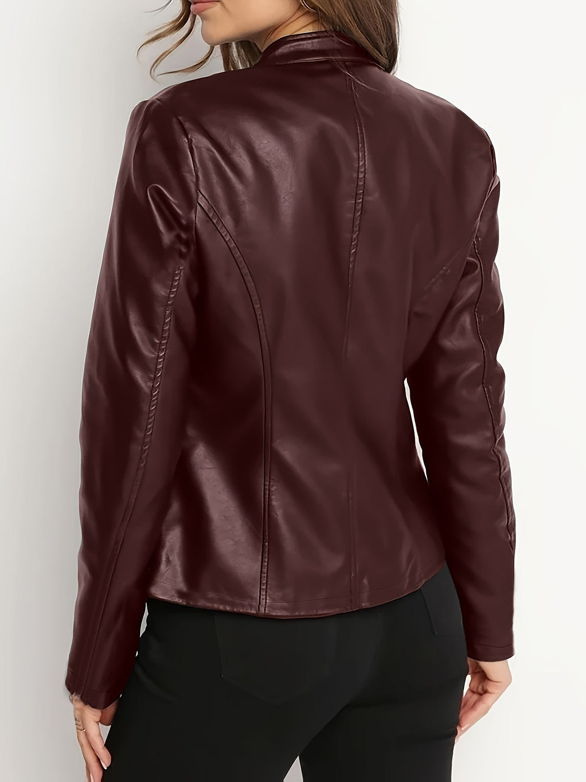 Veste d'automne zippée sur le devant style motard pour femme