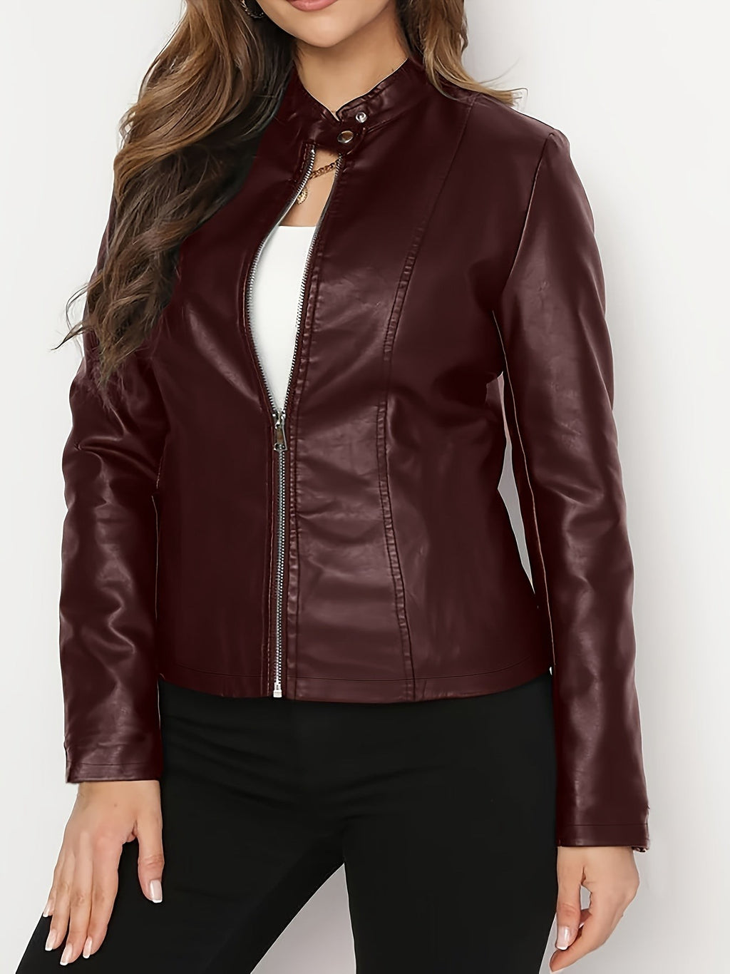 Veste d'automne zippée sur le devant style motard pour femme