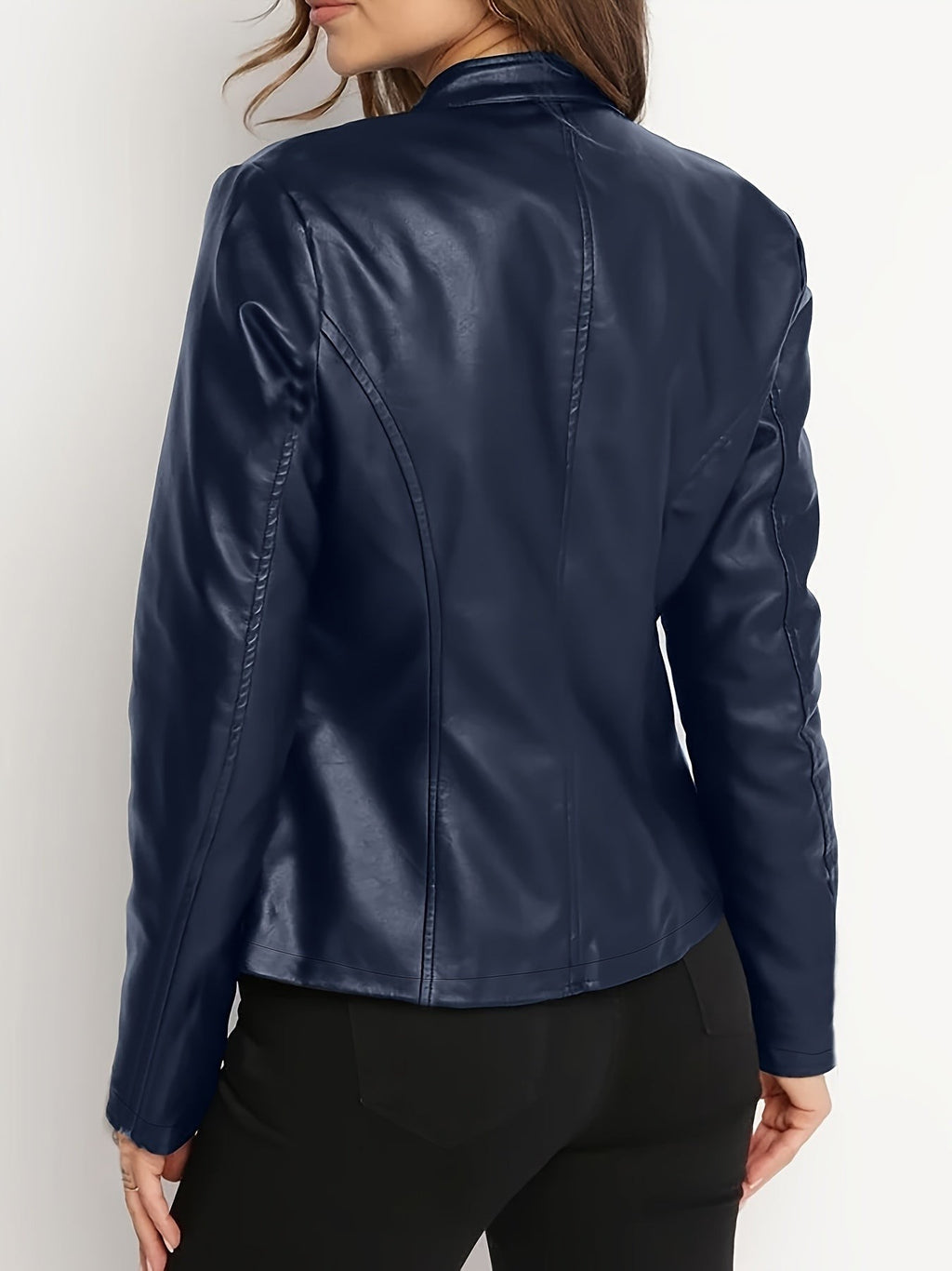 Veste d'automne zippée sur le devant style motard pour femme