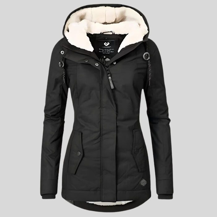 Veste d'hiver élégante pour femme à capuche et protection contre les intempéries