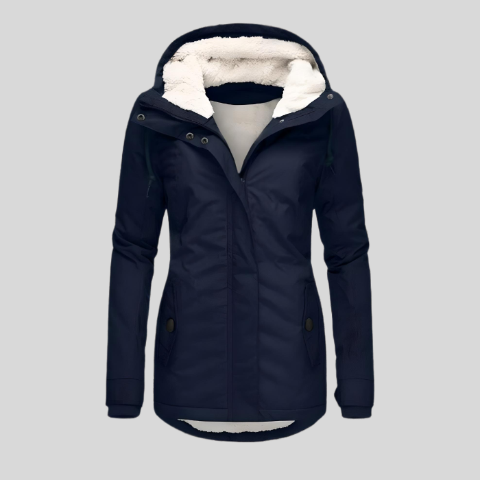 Veste d'hiver élégante pour femme à capuche et protection contre les intempéries
