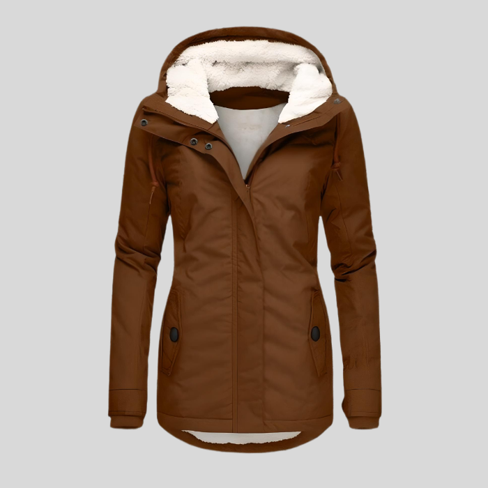 Veste d'hiver élégante pour femme à capuche et protection contre les intempéries