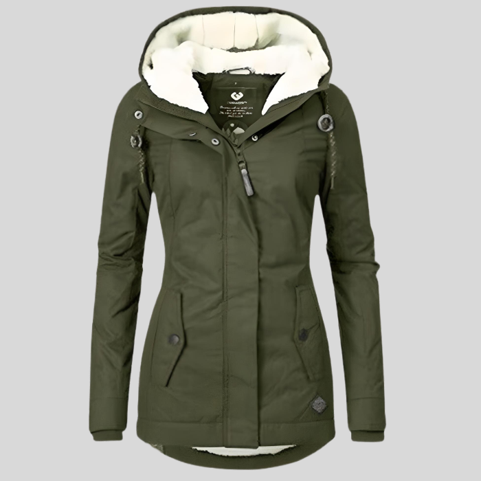 Veste d'hiver élégante pour femme à capuche et protection contre les intempéries