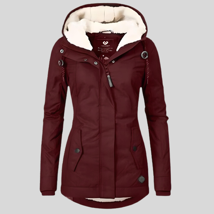 Veste d'hiver élégante pour femme à capuche et protection contre les intempéries