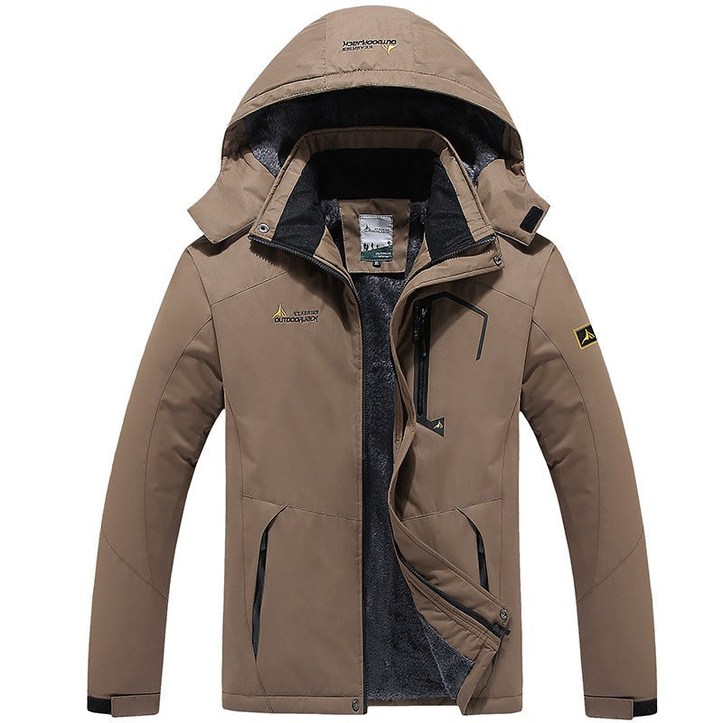 Veste de ski d'extérieur imperméable et doublée pour homme à capuche amovible, doublure thermique