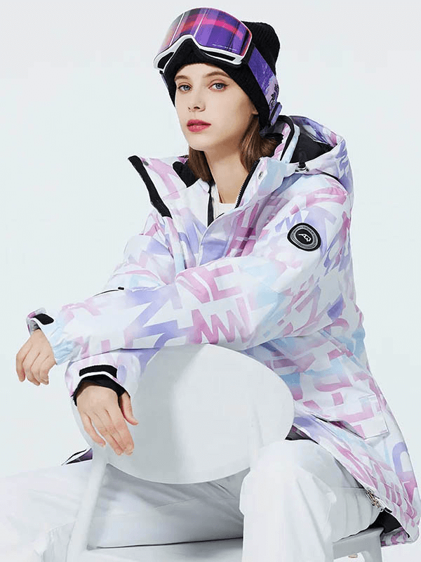Veste de ski femme élégante à lettres imprimées avec poches