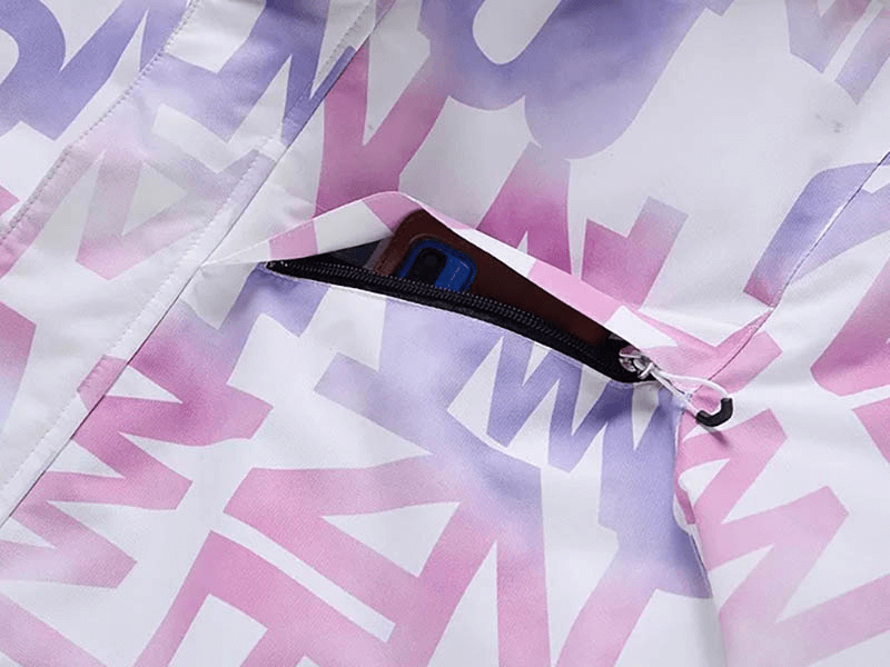 Veste de ski femme élégante à lettres imprimées avec poches