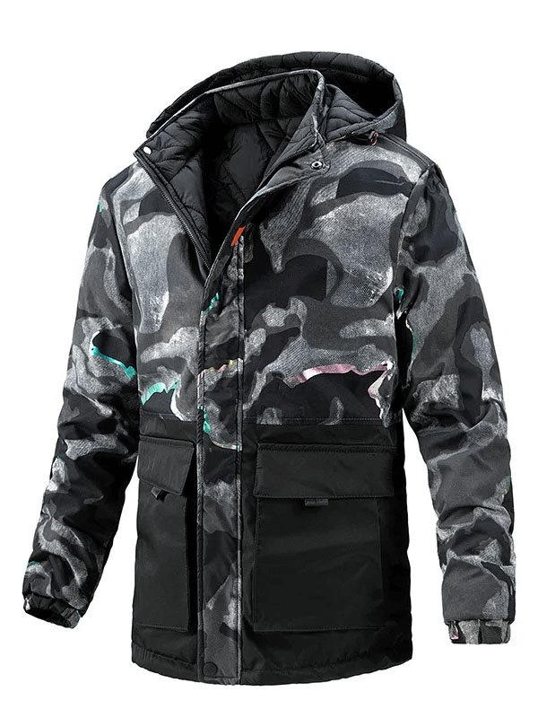 Veste de ski réversible à capuche avec poches plaquées pour homme