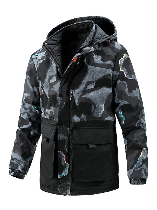 Veste de ski réversible à capuche avec poches plaquées pour homme