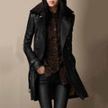 Veste en cuir femme à col en mouton, élégante et luxueuse
