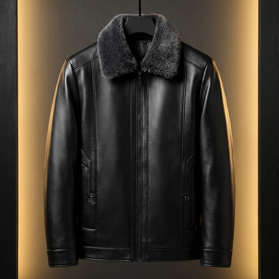Veste en simili cuir matelassée pour homme, col en fausse fourrure