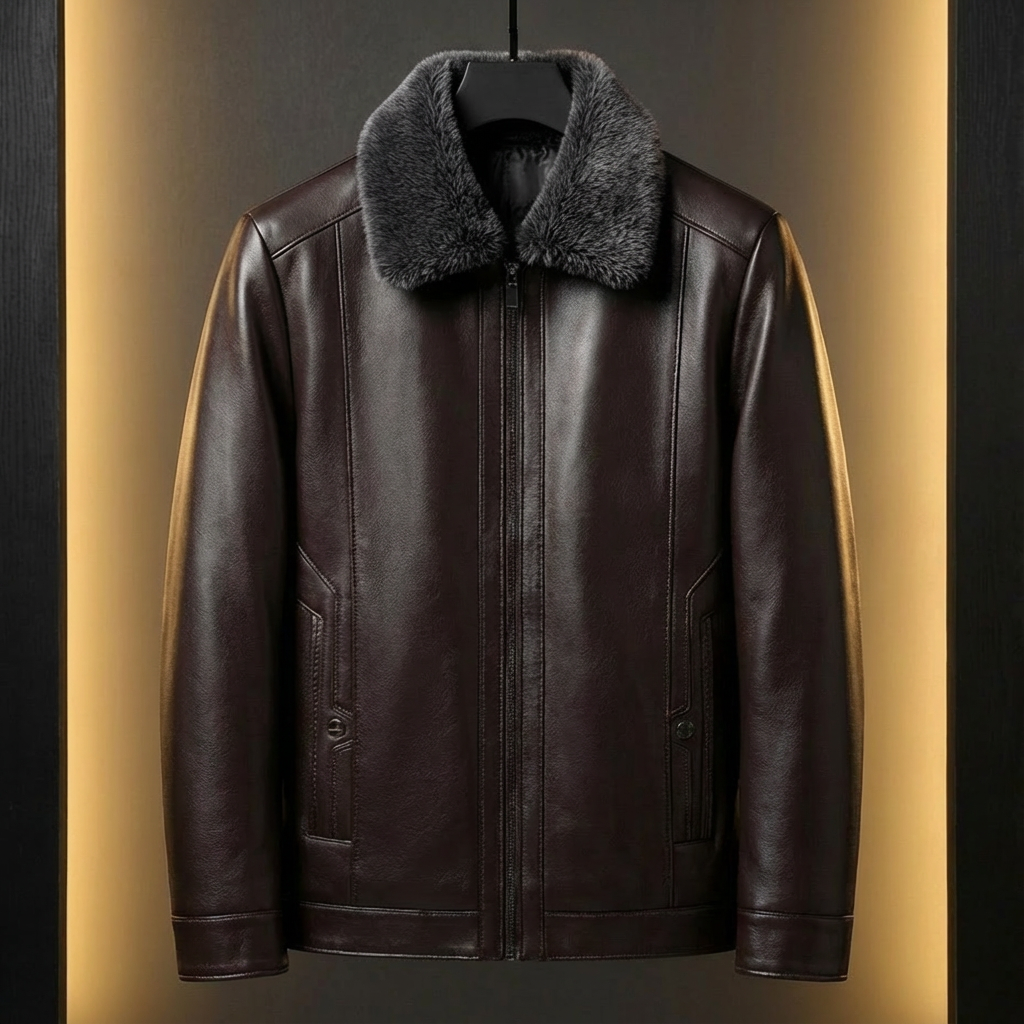 Veste en simili cuir matelassée pour homme, col en fausse fourrure