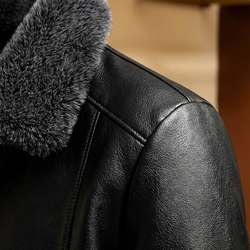 Veste en simili cuir matelassée pour homme, col en fausse fourrure