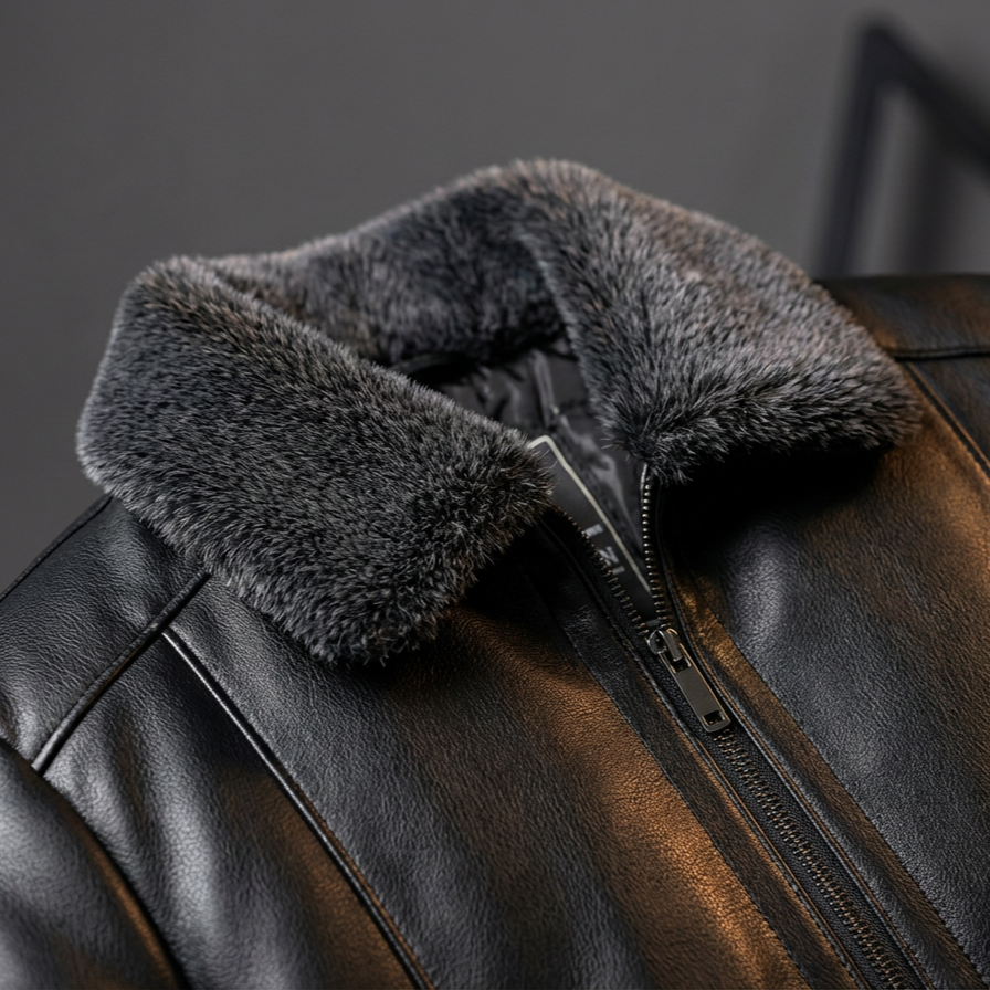 Veste en simili cuir matelassée pour homme, col en fausse fourrure