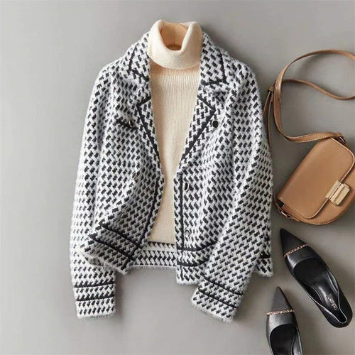 Veste en laine et cachemire à motif pied-de-poule pour femme