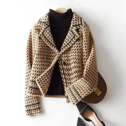 Veste en laine et cachemire à motif pied-de-poule pour femme