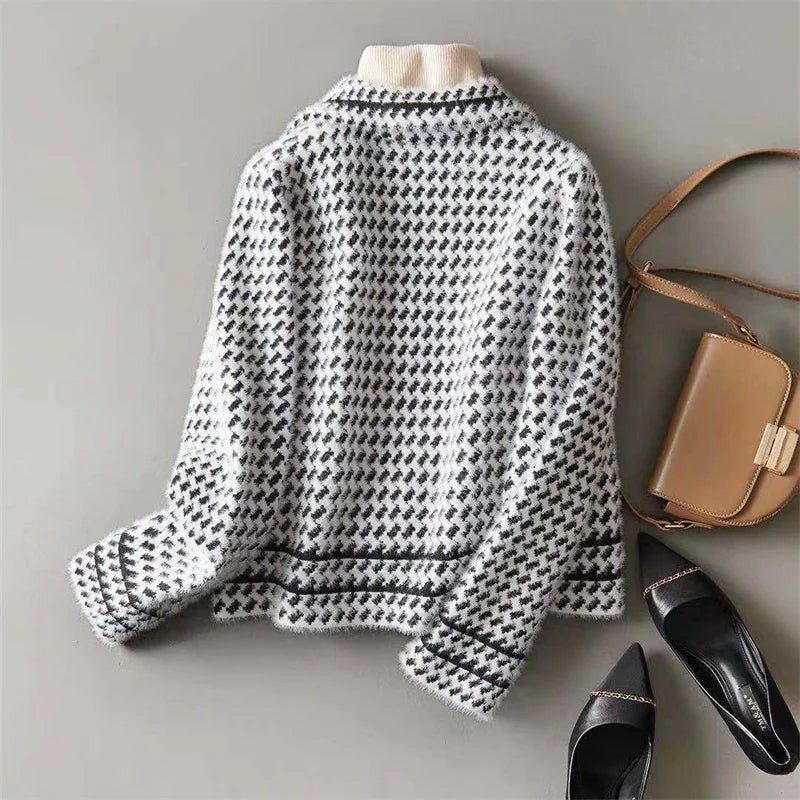 Veste en laine et cachemire à motif pied-de-poule pour femme