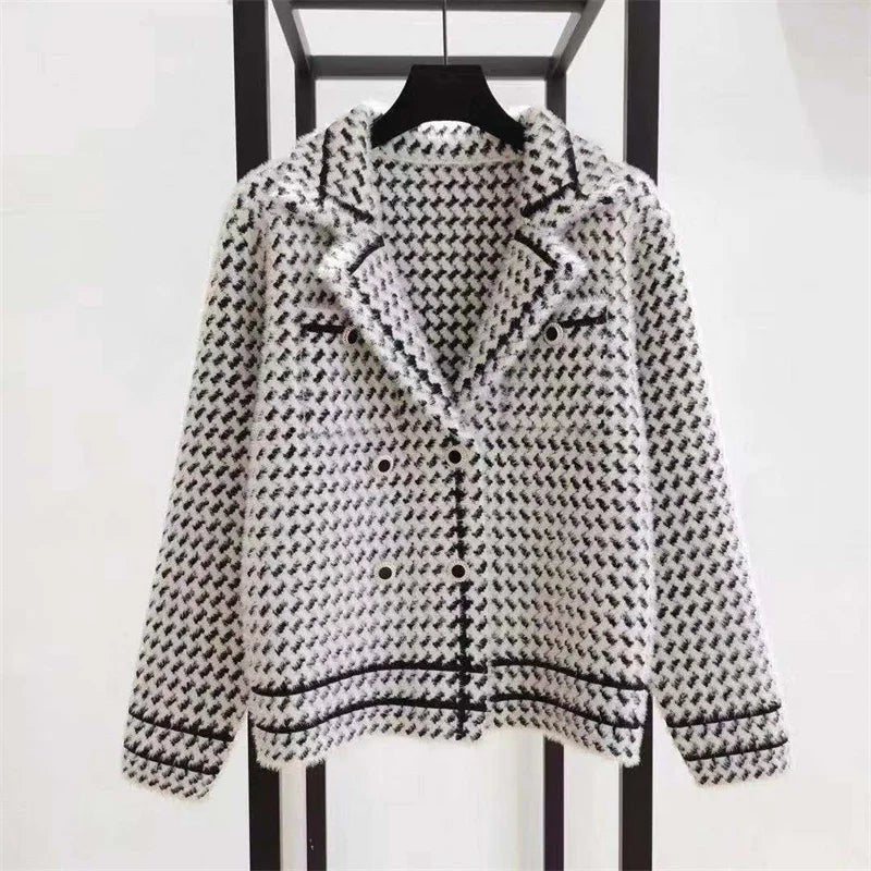 Veste en laine et cachemire à motif pied-de-poule pour femme
