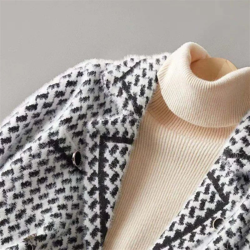 Veste en laine et cachemire à motif pied-de-poule pour femme
