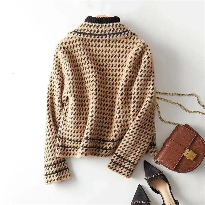 Veste en laine et cachemire à motif pied-de-poule pour femme