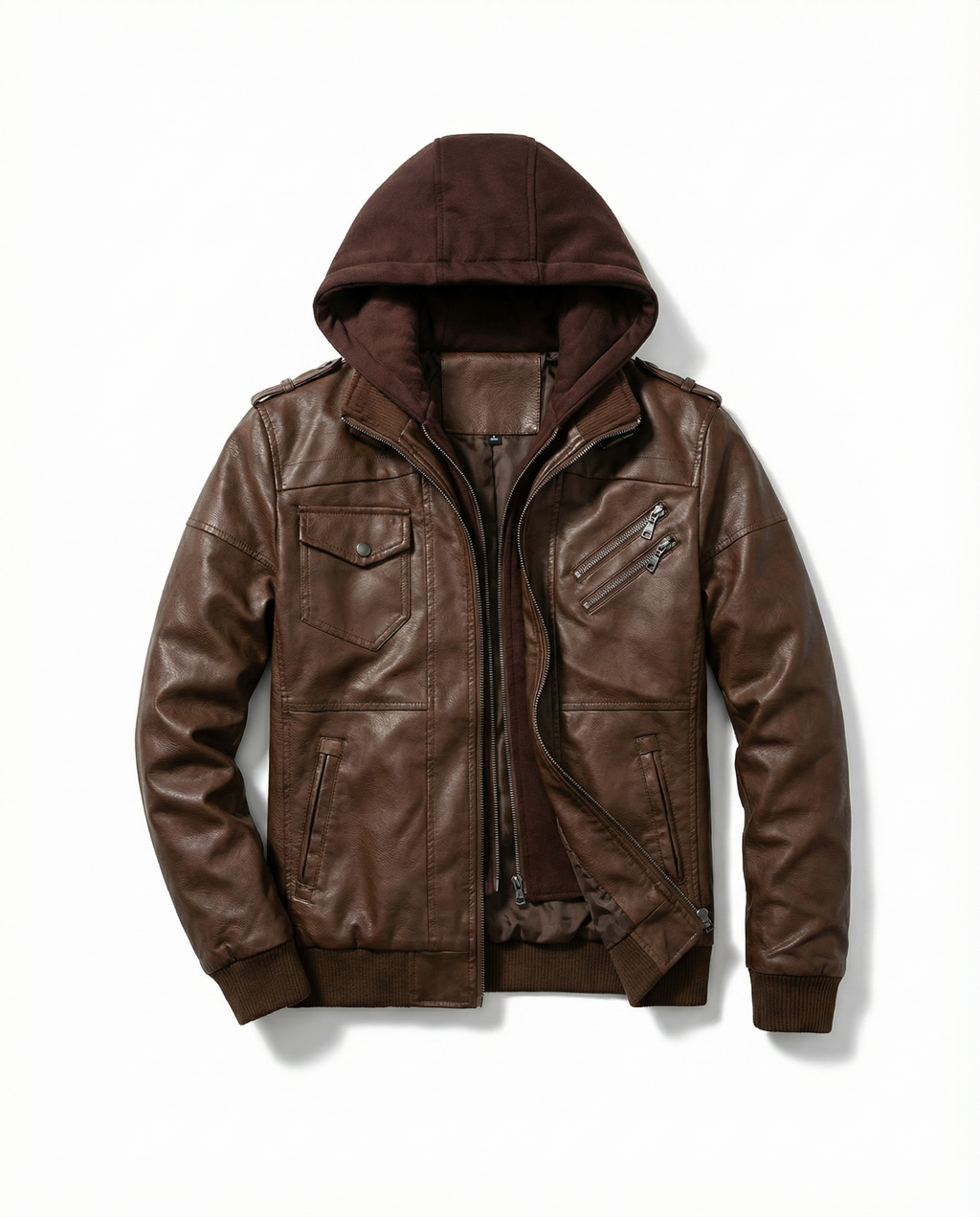 Veste en simili cuir à capuche amovible pour homme, double épaisseur