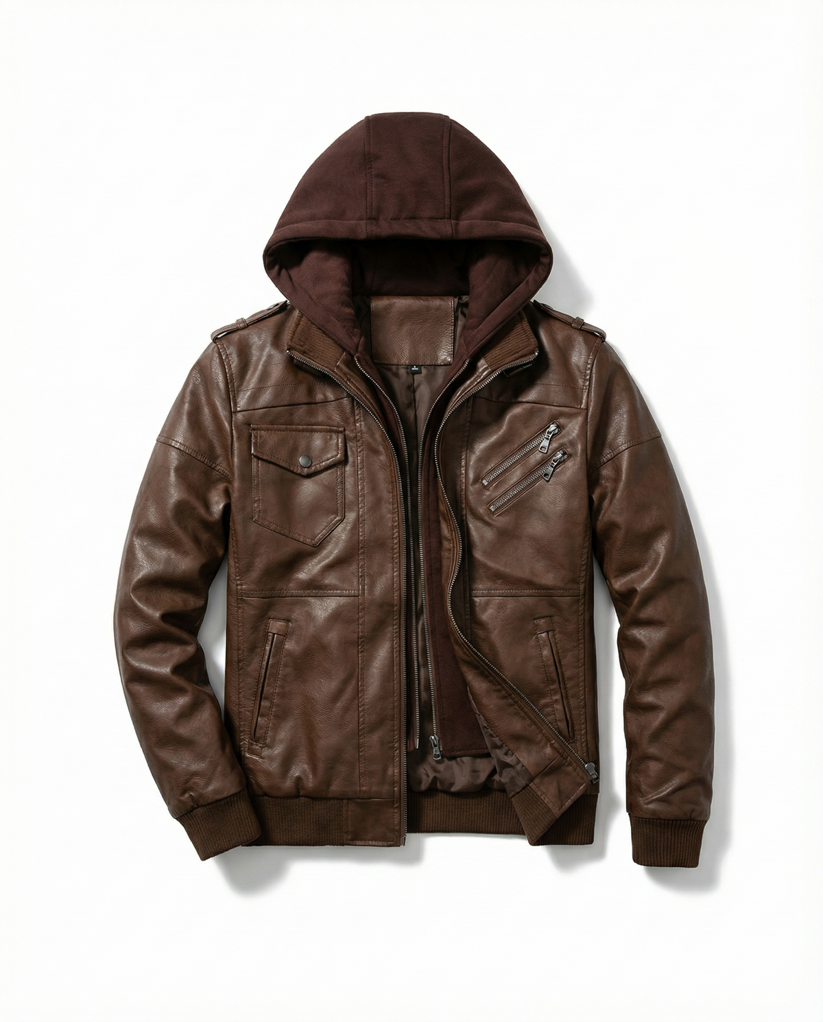 Veste en simili cuir à capuche amovible pour homme, double épaisseur
