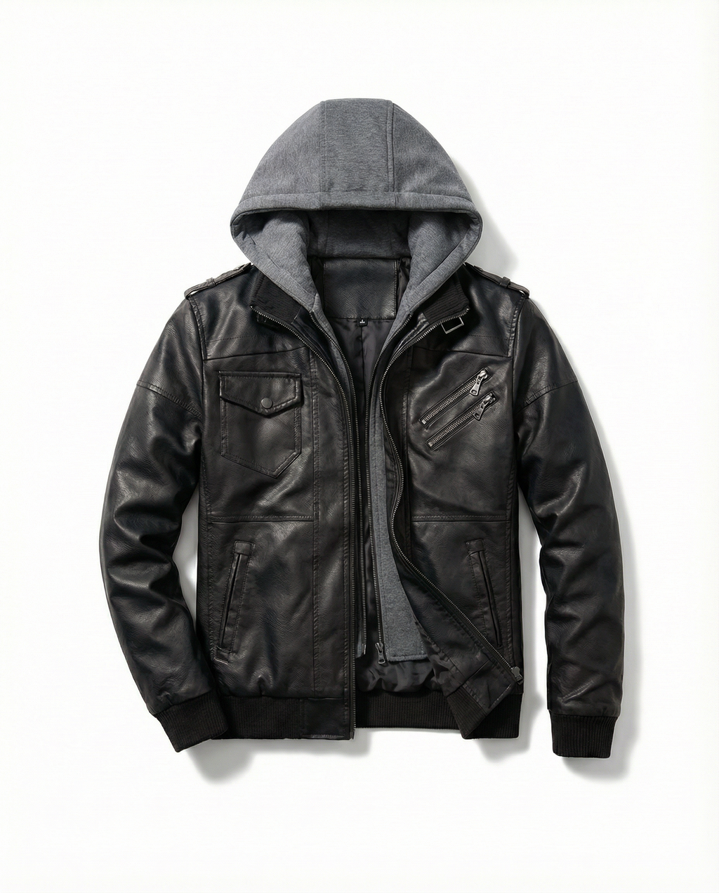 Veste en simili cuir à capuche amovible pour homme, double épaisseur