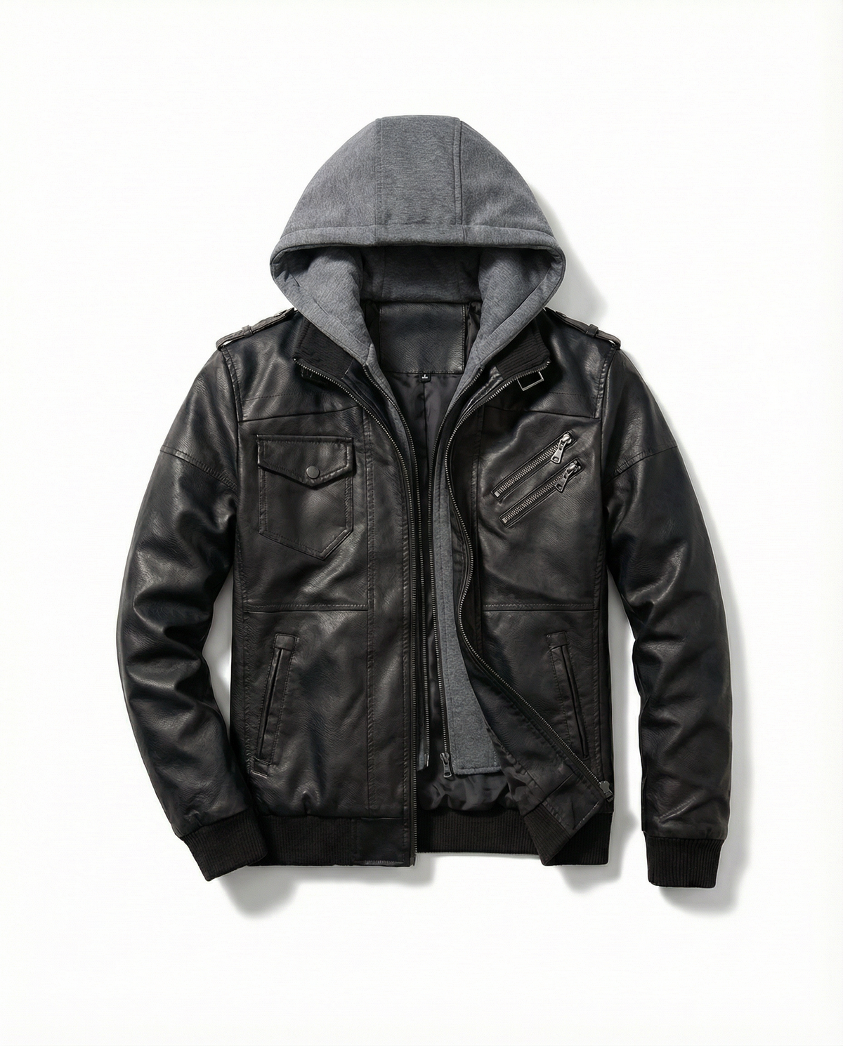 Veste en simili cuir à capuche amovible pour homme, double épaisseur