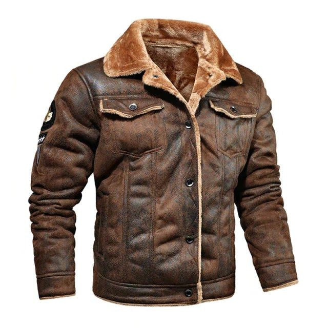 Veste homme en simili cuir à col en fausse fourrure