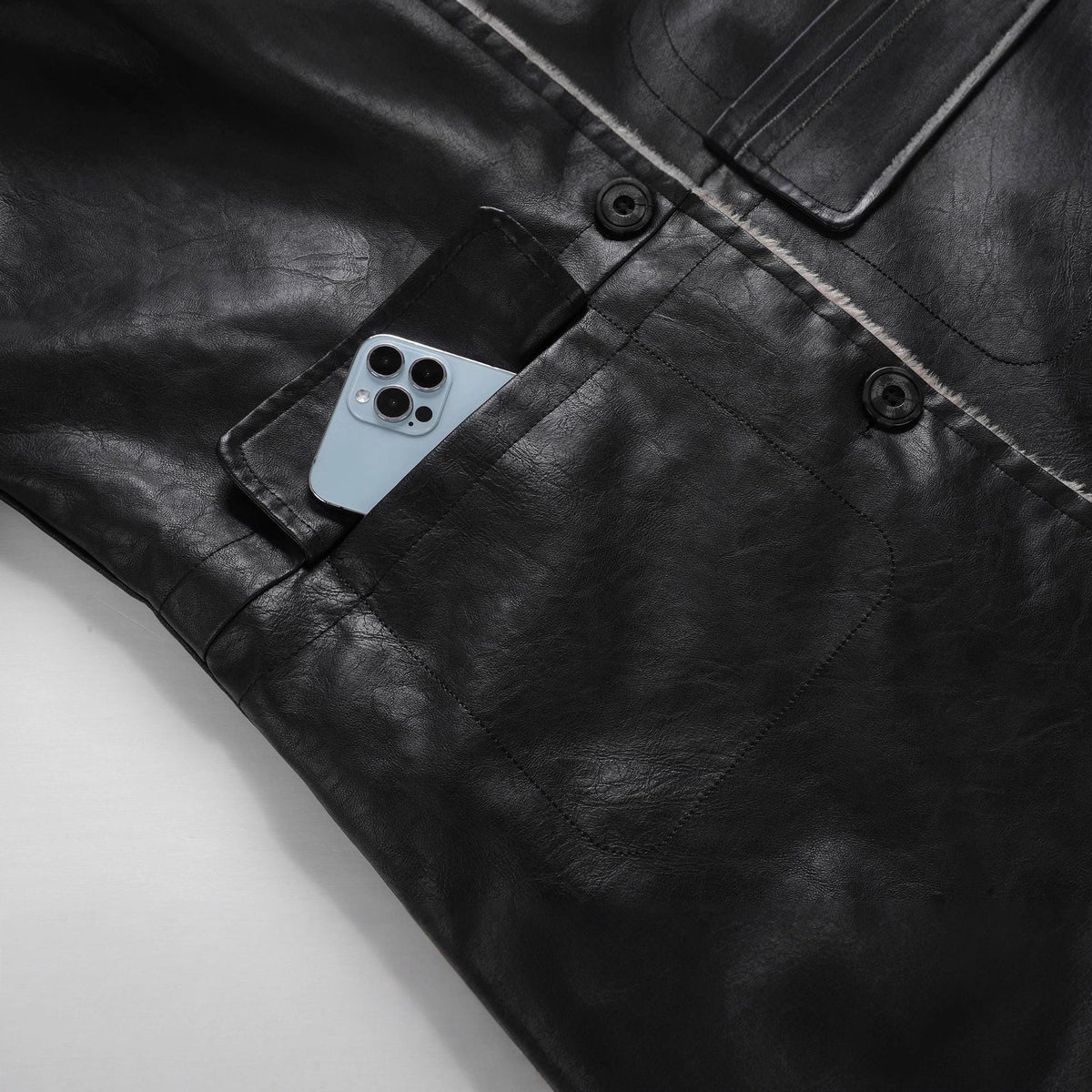 Veste longue en simili cuir pour homme avec col en fausse fourrure et doublure polaire