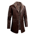 Veste longue en simili cuir pour homme avec col en fausse fourrure et doublure polaire