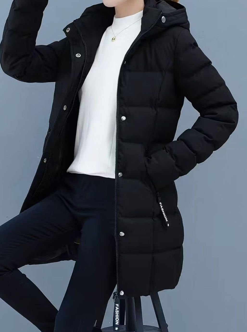 Veste longue matelassée à capuche zippée pour femme, Manteau d'hiver mi-long