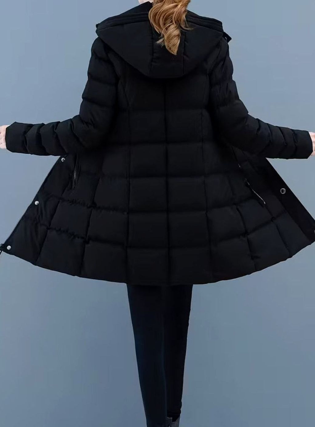 Veste longue matelassée à capuche zippée pour femme, Manteau d'hiver mi-long