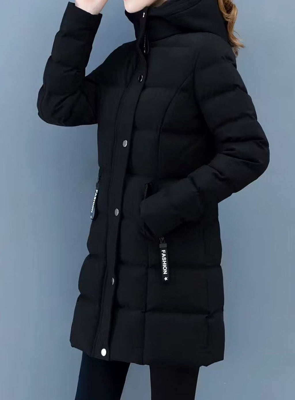 Veste longue matelassée à capuche zippée pour femme, Manteau d'hiver mi-long