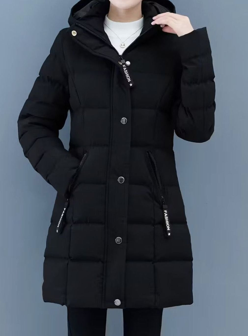 Veste longue matelassée à capuche zippée pour femme, Manteau d'hiver mi-long