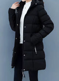 Veste longue matelassée à capuche zippée pour femme, Manteau d'hiver mi-long