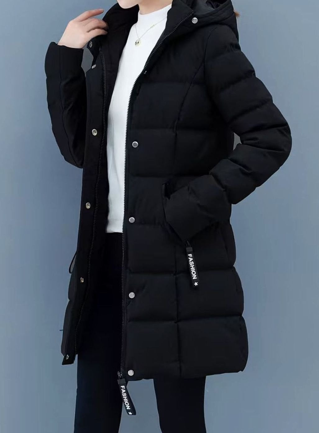 Veste longue matelassée à capuche zippée pour femme, Manteau d'hiver mi-long