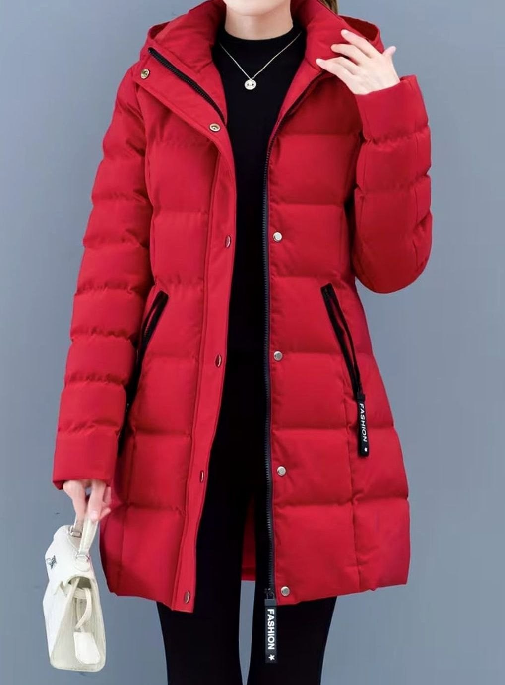 Veste longue matelassée à capuche zippée pour femme, Manteau d'hiver mi-long