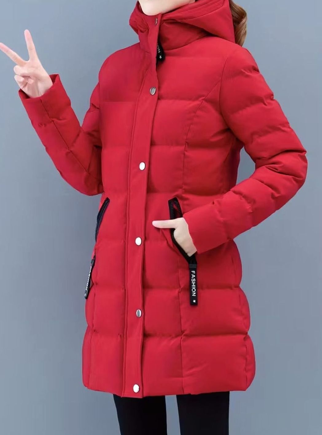 Veste longue matelassée à capuche zippée pour femme, Manteau d'hiver mi-long