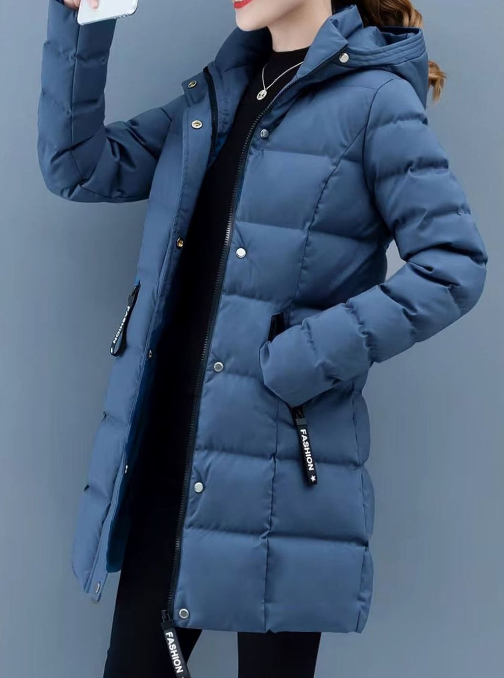 Veste longue matelassée à capuche zippée pour femme, Manteau d'hiver mi-long