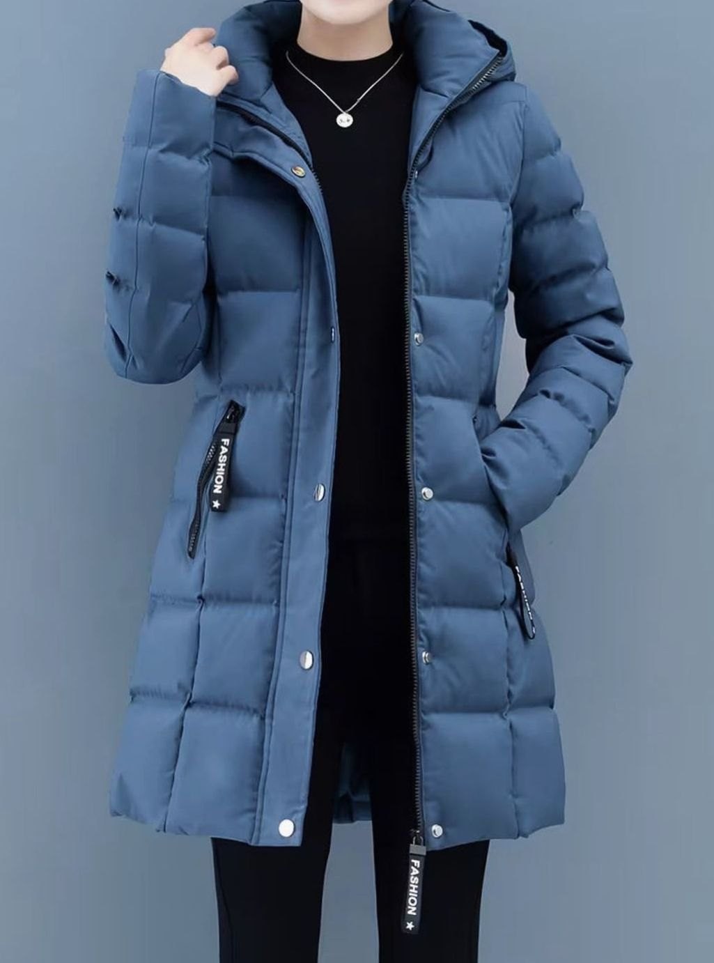 Veste longue matelassée à capuche zippée pour femme, Manteau d'hiver mi-long