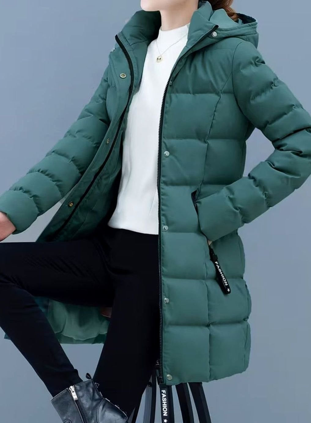 Veste longue matelassée à capuche zippée pour femme, Manteau d'hiver mi-long