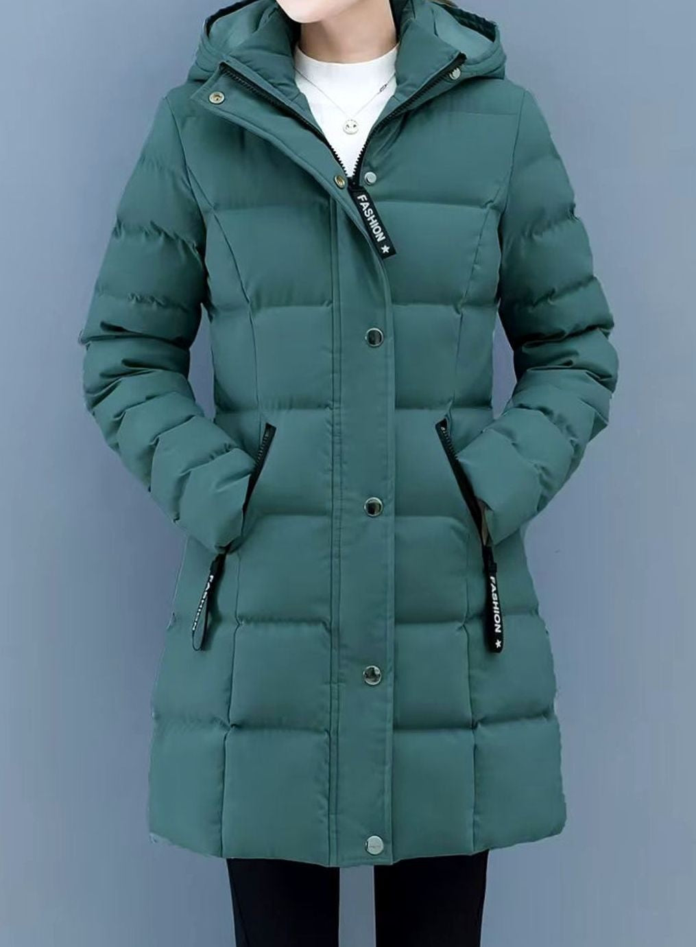 Veste longue matelassée à capuche zippée pour femme, Manteau d'hiver mi-long