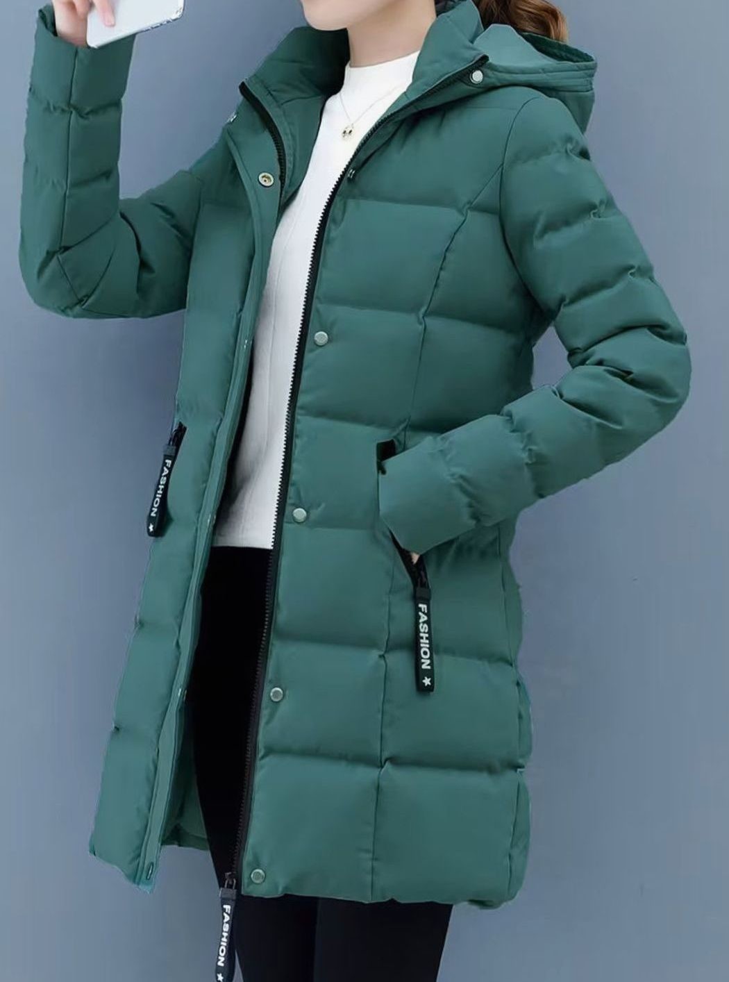 Veste longue matelassée à capuche zippée pour femme, Manteau d'hiver mi-long